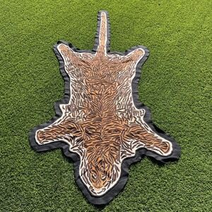 Scarlette Wool Tiger Shaped Rug 95" Handmade Kashmir India Large Decor New